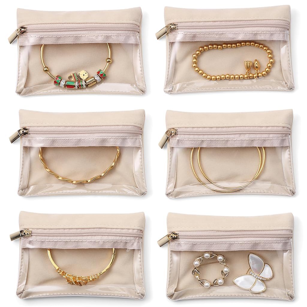 KEPY THE MALL 6 Pcs Jewellery Pouch Jewellery Organisers Pouch Bag Zipper Velvet Small Pouches for Storage Travel Organisers for