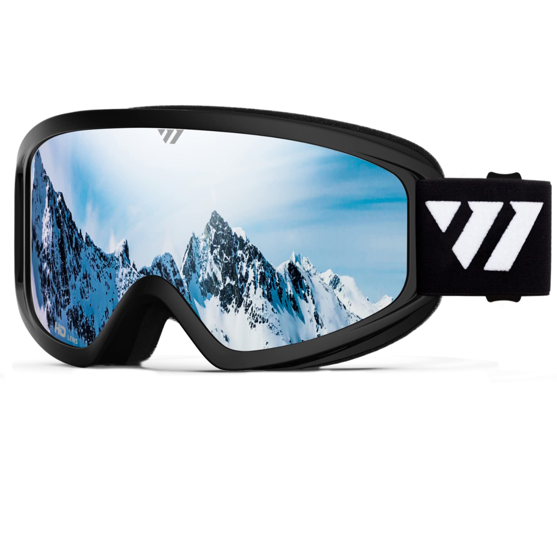 Wiston Ski Goggles - Otg Snow/Snowboard Goggles For Men, Women & Youth - 100% Uv Protection (Black Frame/Silver Lens)
