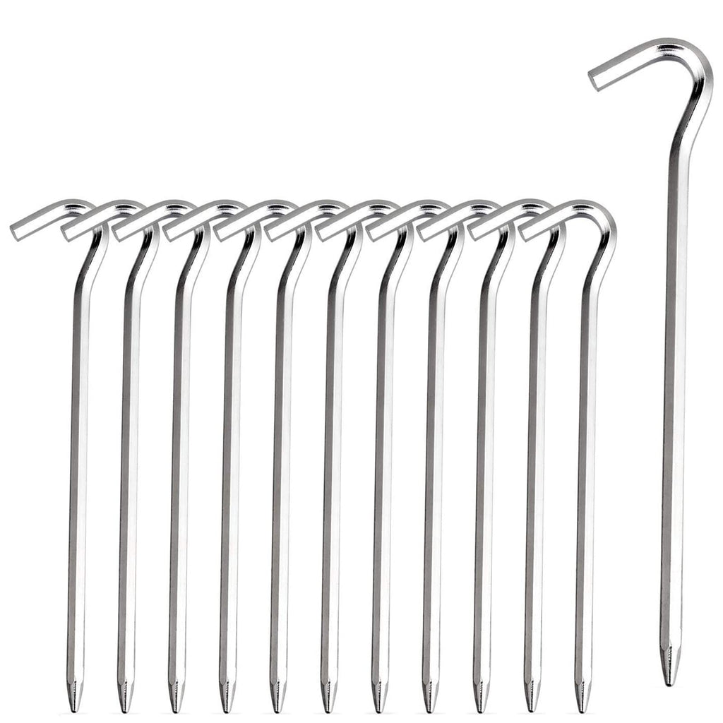 Tent Pegs - 12Pcs Aluminium Tent Stakes Pegs With Hook - 7 Hexagon Rod Stakes Nail Spike Garden Camping Pegs For Pitching Campin