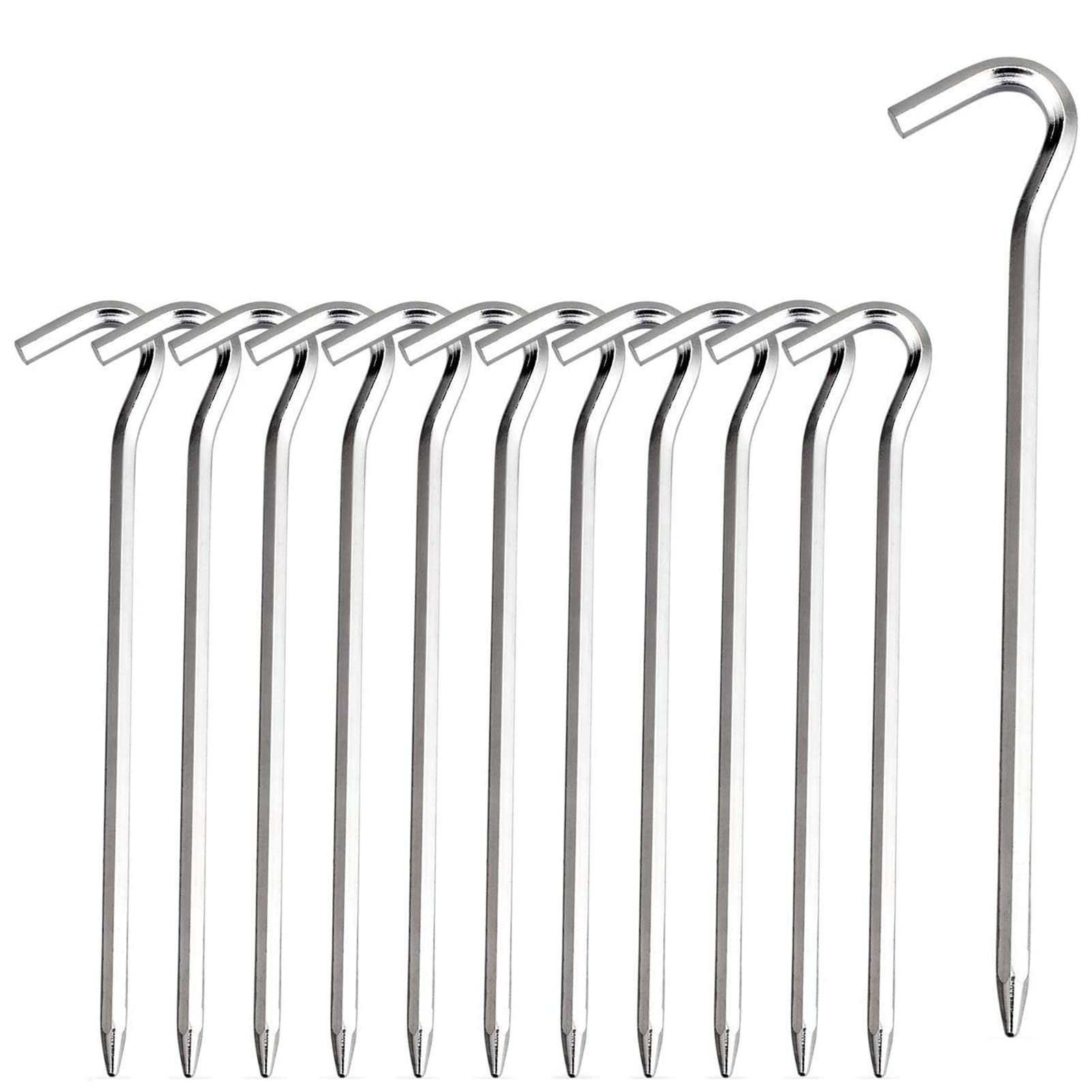 Tent Pegs - 12Pcs Aluminium Tent Stakes Pegs With Hook - 7 Hexagon Rod Stakes Nail Spike Garden Camping Pegs For Pitching Campin