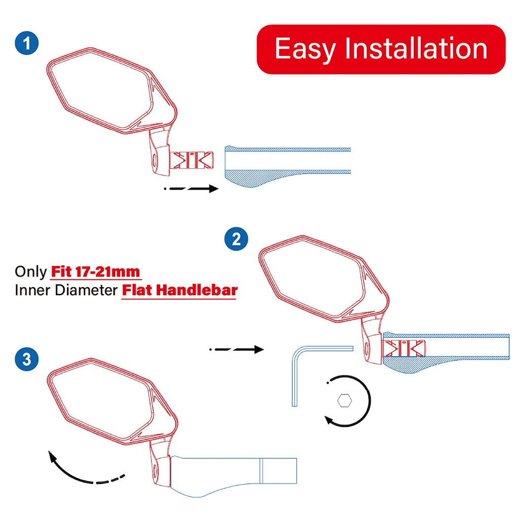 Meachow New Bar End Bike Mirror, Crystal Uhd Automotive Grade Glass Lens E-Bike Mirrors, Scratch Resistant, Safe Rearview Mirror