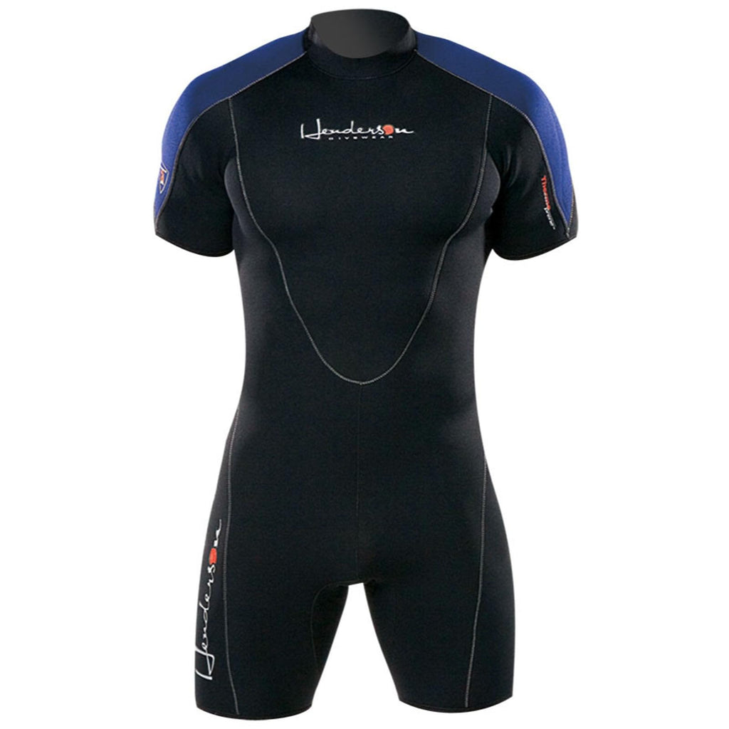 Henderson Man 3Mm Thermoprene Shorty (Back Zip) Scuba Diving Wetsuit-Black/Blue-Large
