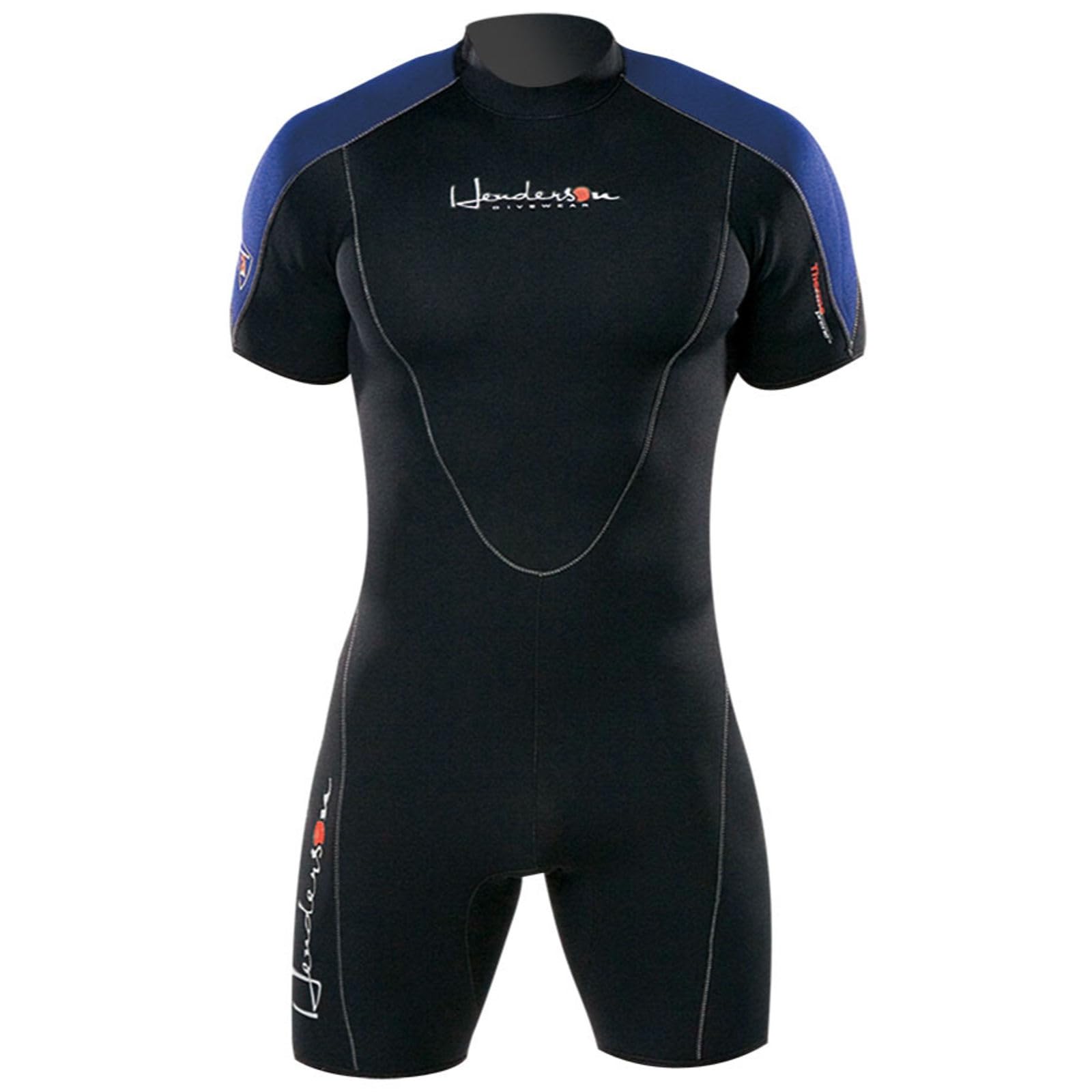 Henderson Man 3Mm Thermoprene Shorty (Back Zip) Scuba Diving Wetsuit-Black/Blue-Large