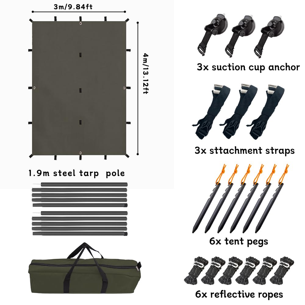 Top Lander Car Awning Camping Suv Sun Shelter Waterproof Universal Tent Canopy Anti-Uv For Van Campervan Caravan Truck Vehicle (