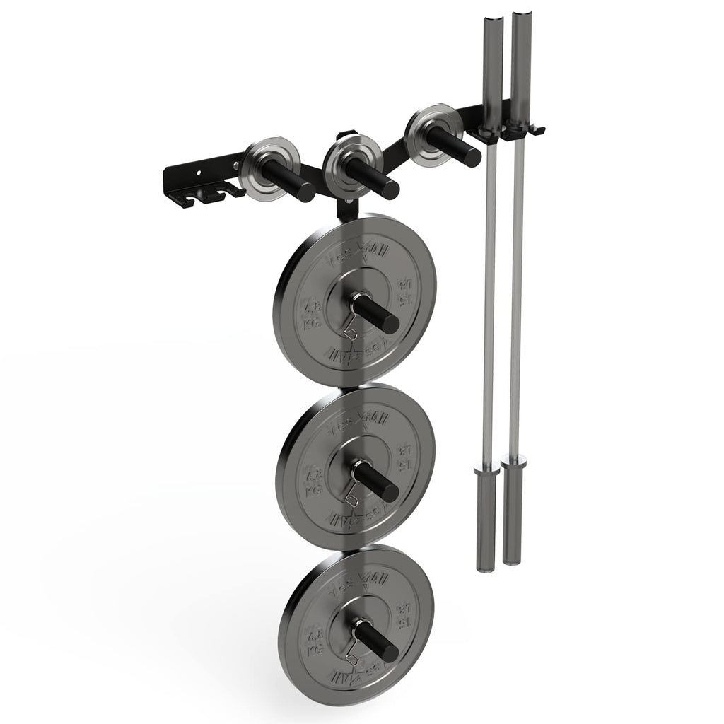 Yes4All 6 Pegs & 4 Barbell Storage Racks Load Up To 1190 Lbs - Wall Mounted Weight Plate Tree & Barbell Holder