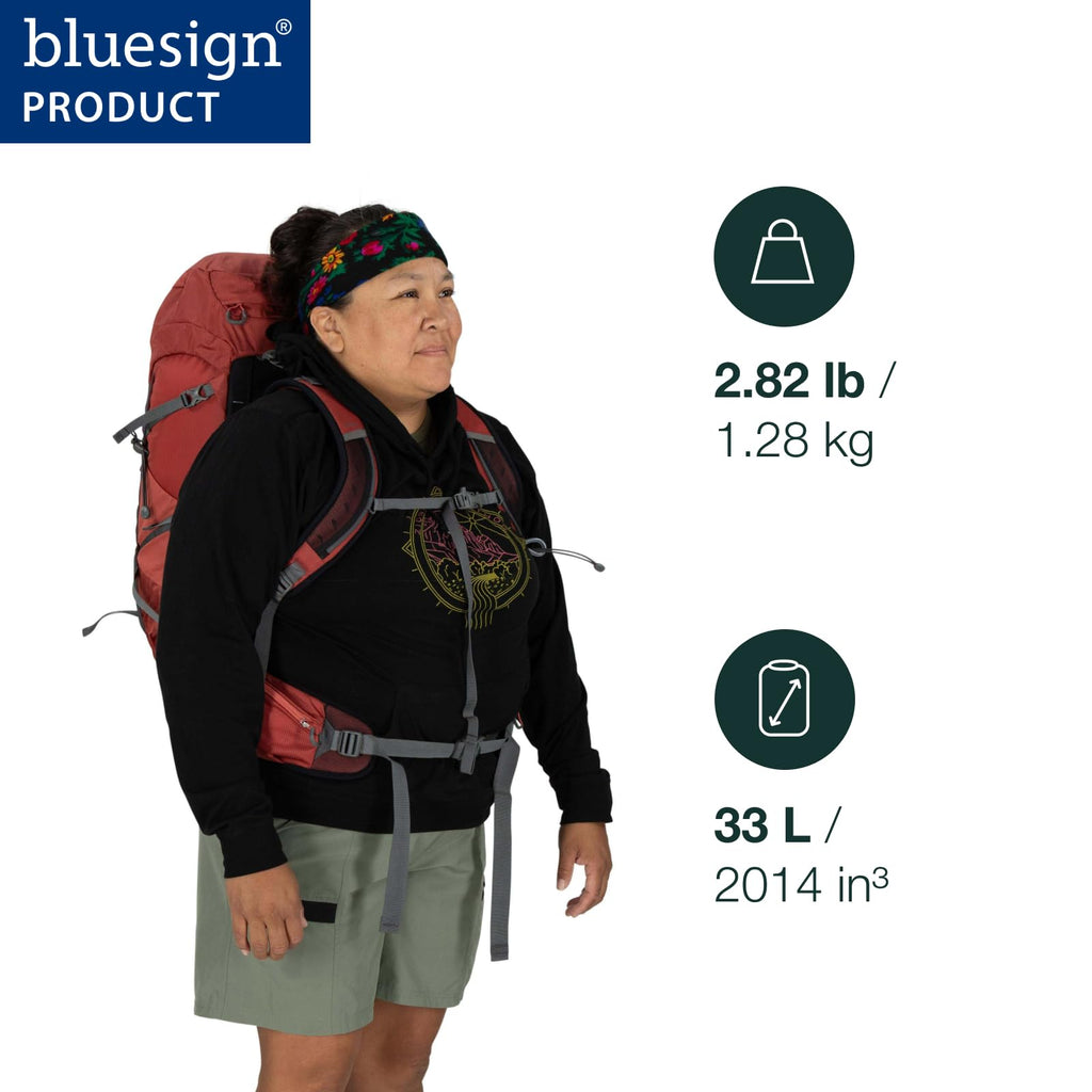 Osprey Tempest 33L Womens Lightweight Hiking Backpack - Daypack for Travel & Camping, Red Pampas/Coal Grey, Extended Fit