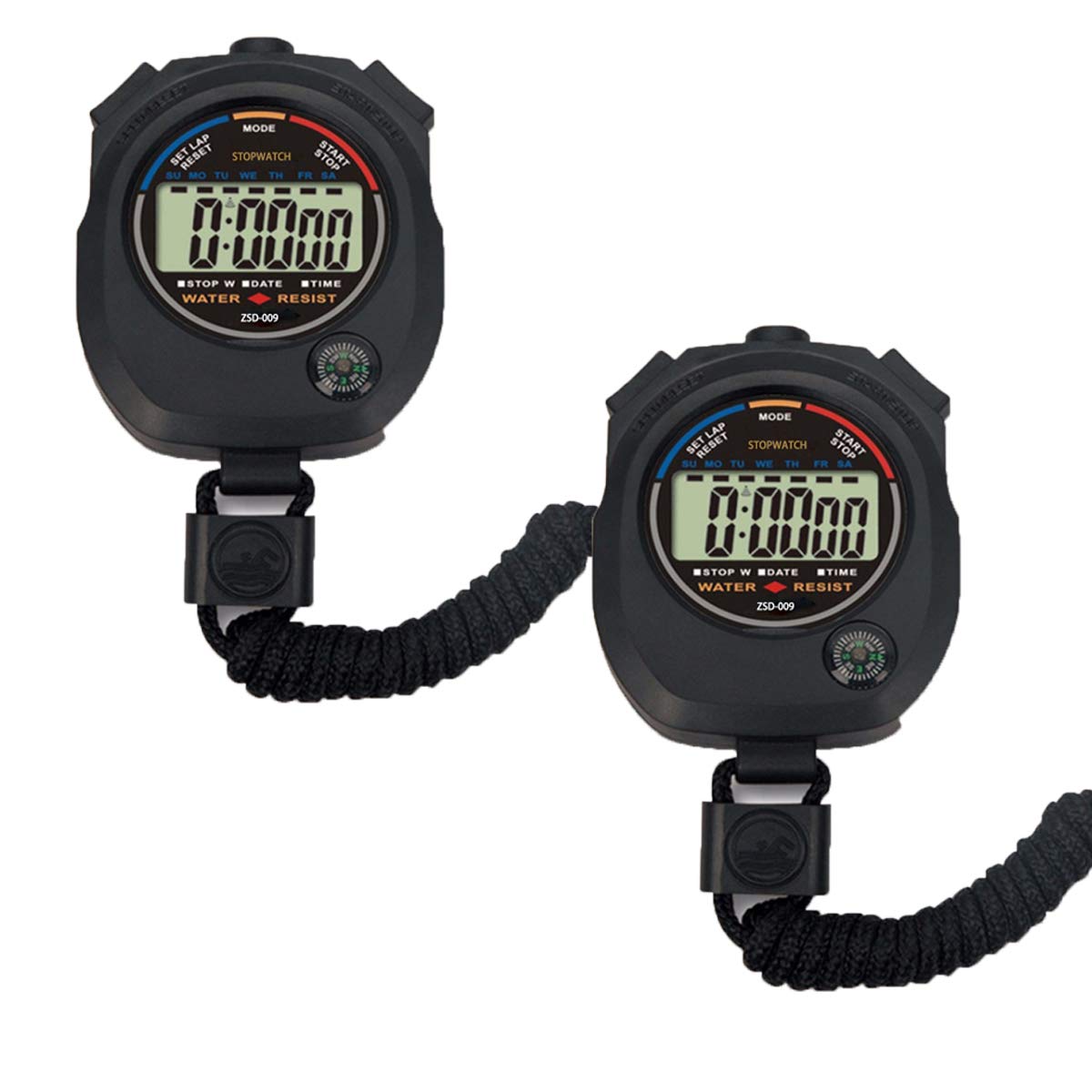 2 Pack Multi-Function Electronic Digital Sport Stopwatch Timer, Large Display With Date Time And Alarm Function,Suitable For Spo