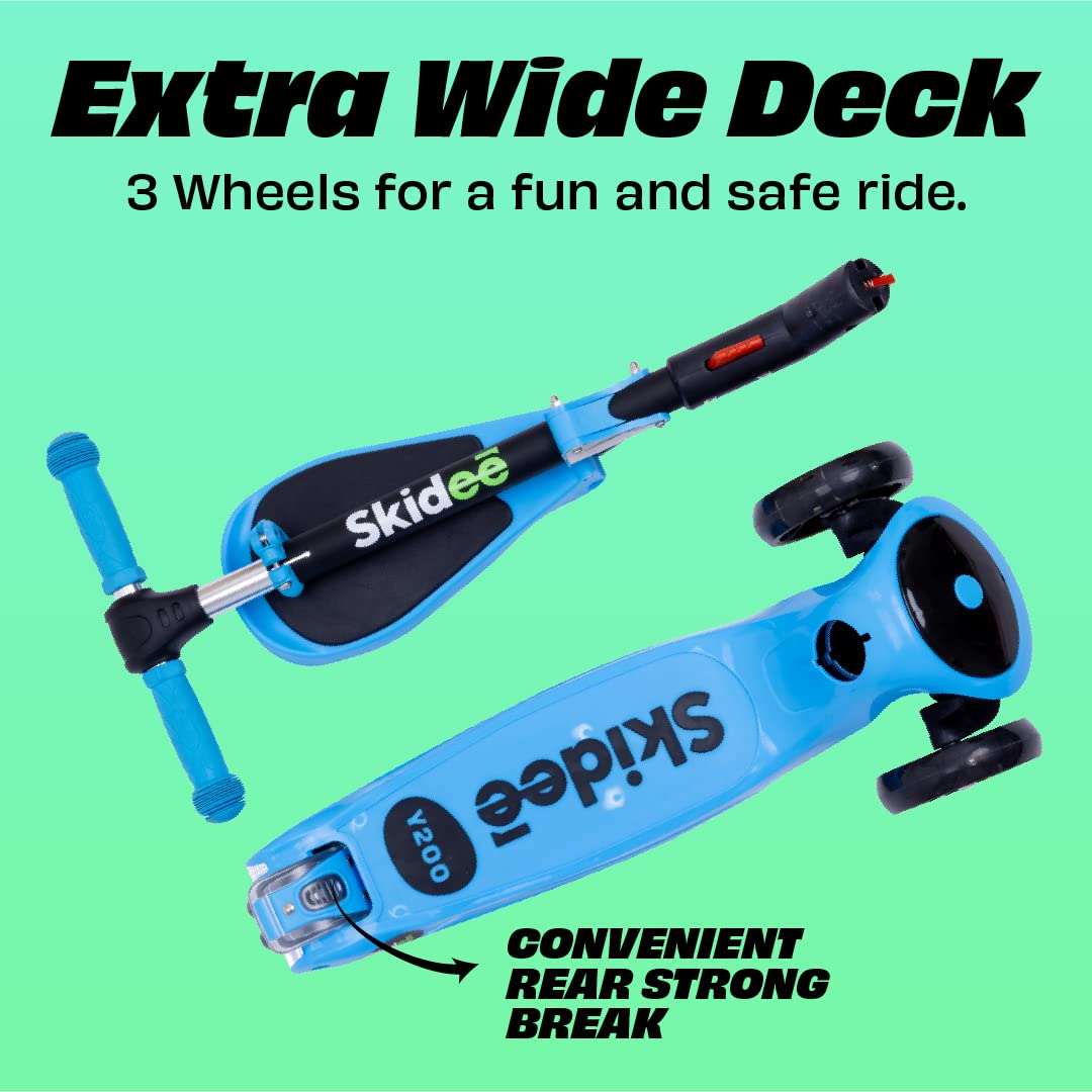 SKIDEE Kick Scooter for Kids Ages 3-5 | Foldable 3 Wheel Scooter with Lean-to-Steer, Adjustable Height, Removable Seat & LED Lig