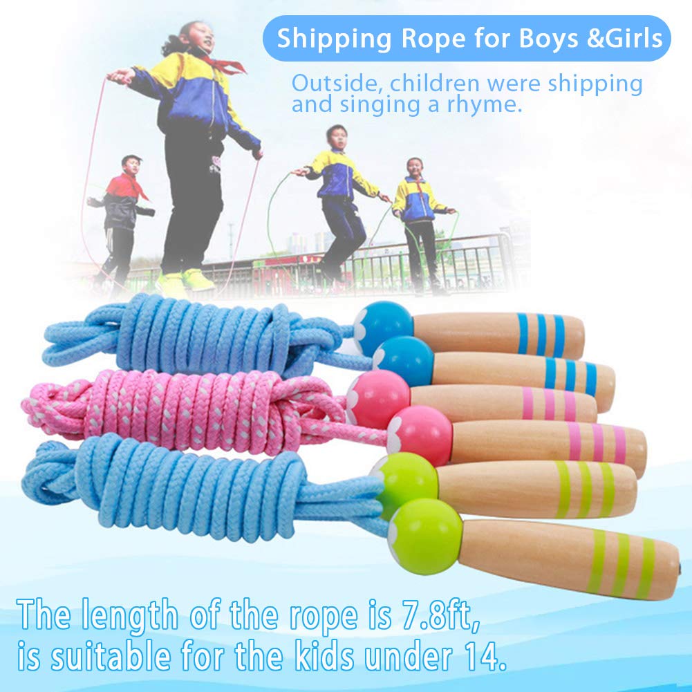 Jump Rope Kids, 7Ft Adjustable Cotton Skipping Rope With Wooden Handle For Boys And Girls Fitness Outdoor Exercise(Blue)