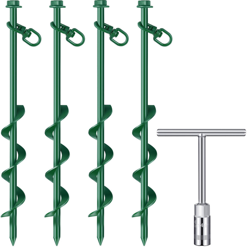 Zhengmy 4 Pcs Ground Anchors Screw In, 12 Inch Heavy Duty Tent Stakes With Trampoline Anchor Hook Ground Stakes For Camping Tent