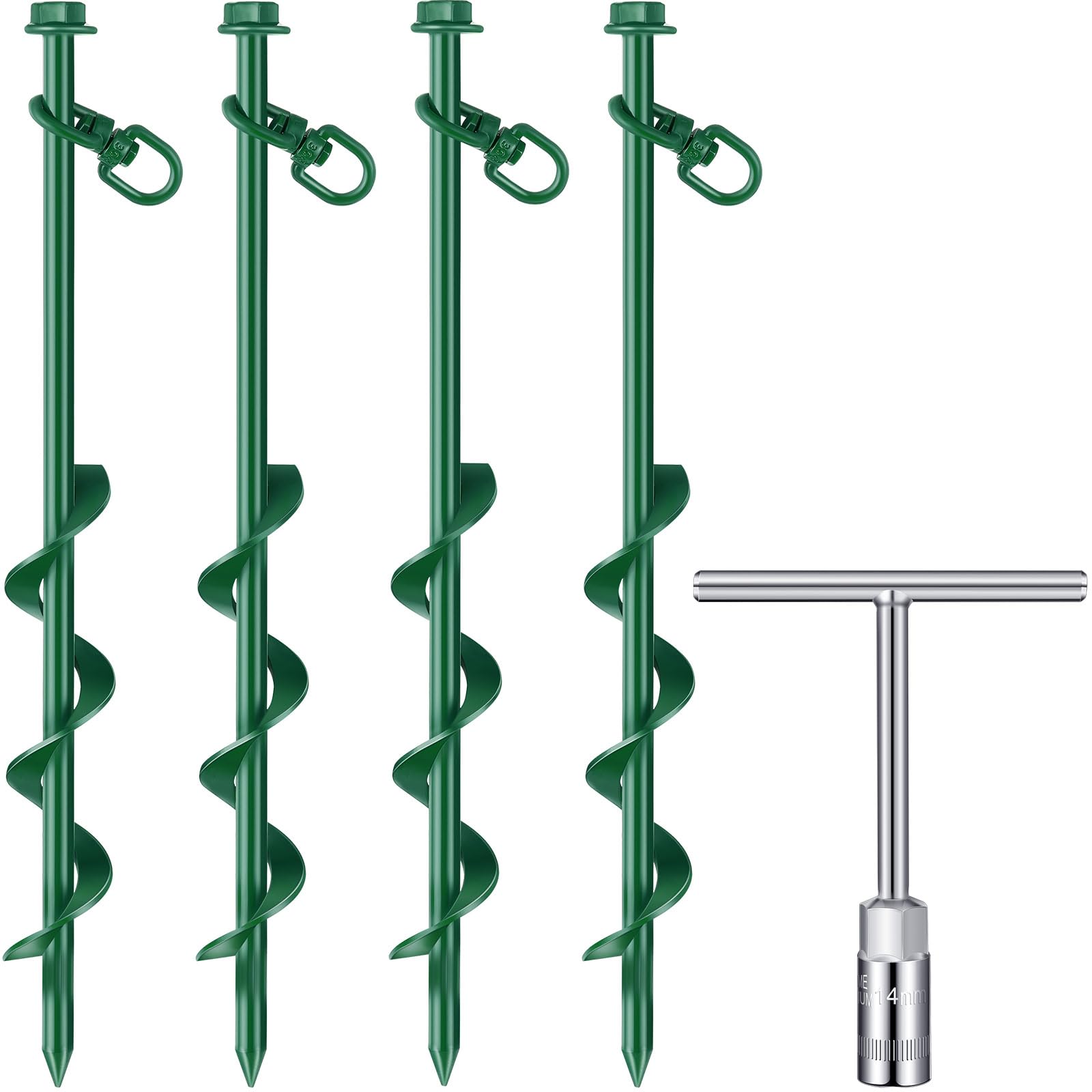 Zhengmy 4 Pcs Ground Anchors Screw In, 12 Inch Heavy Duty Tent Stakes With Trampoline Anchor Hook Ground Stakes For Camping Tent