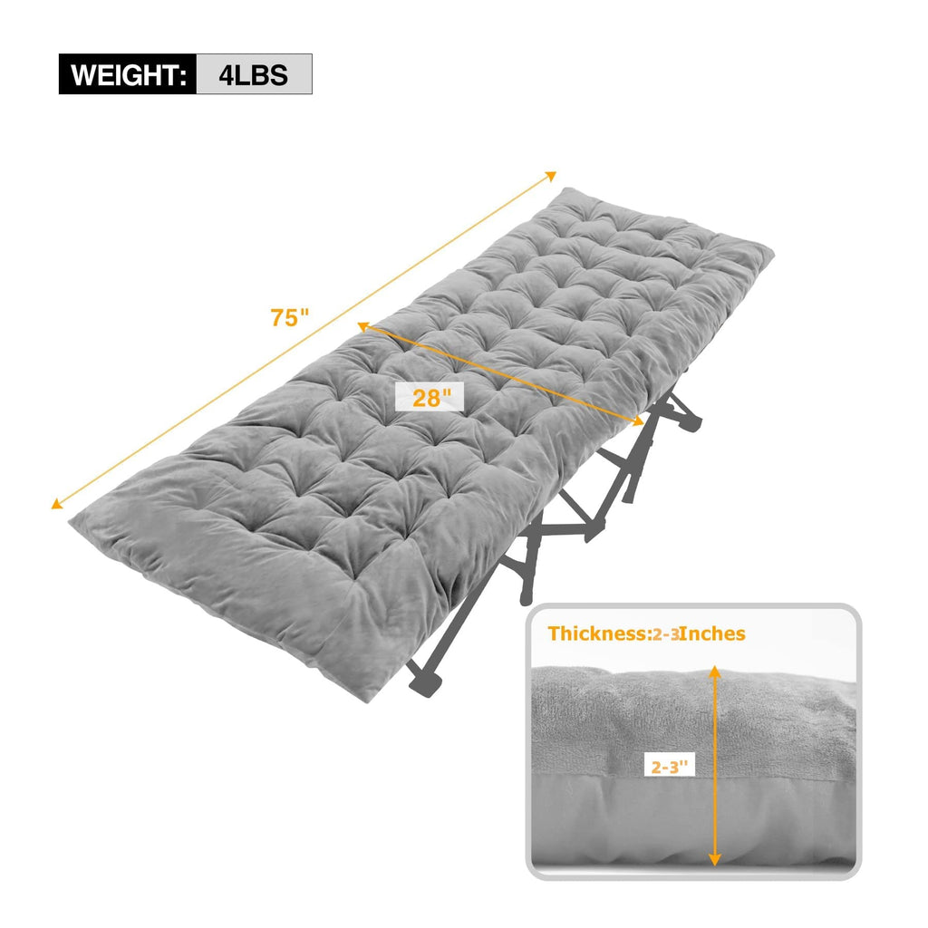Redcamp Cot Pads For Camping, Thicker Soft Comfortable Cotton Sleeping Cot Mattress Pad 75''X29'', Grey