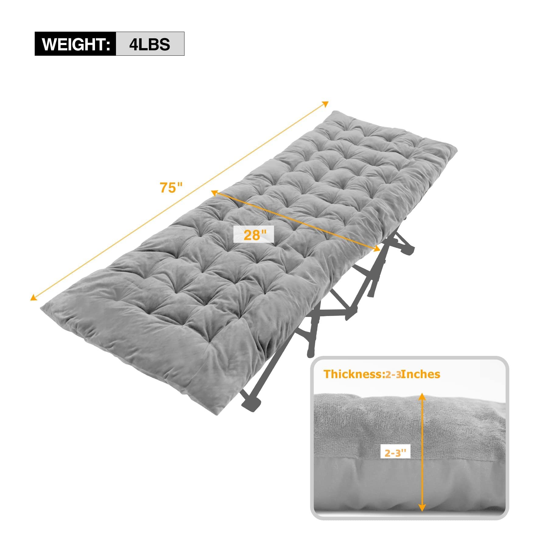 Redcamp Cot Pads For Camping, Thicker Soft Comfortable Cotton Sleeping Cot Mattress Pad 75''X29'', Grey