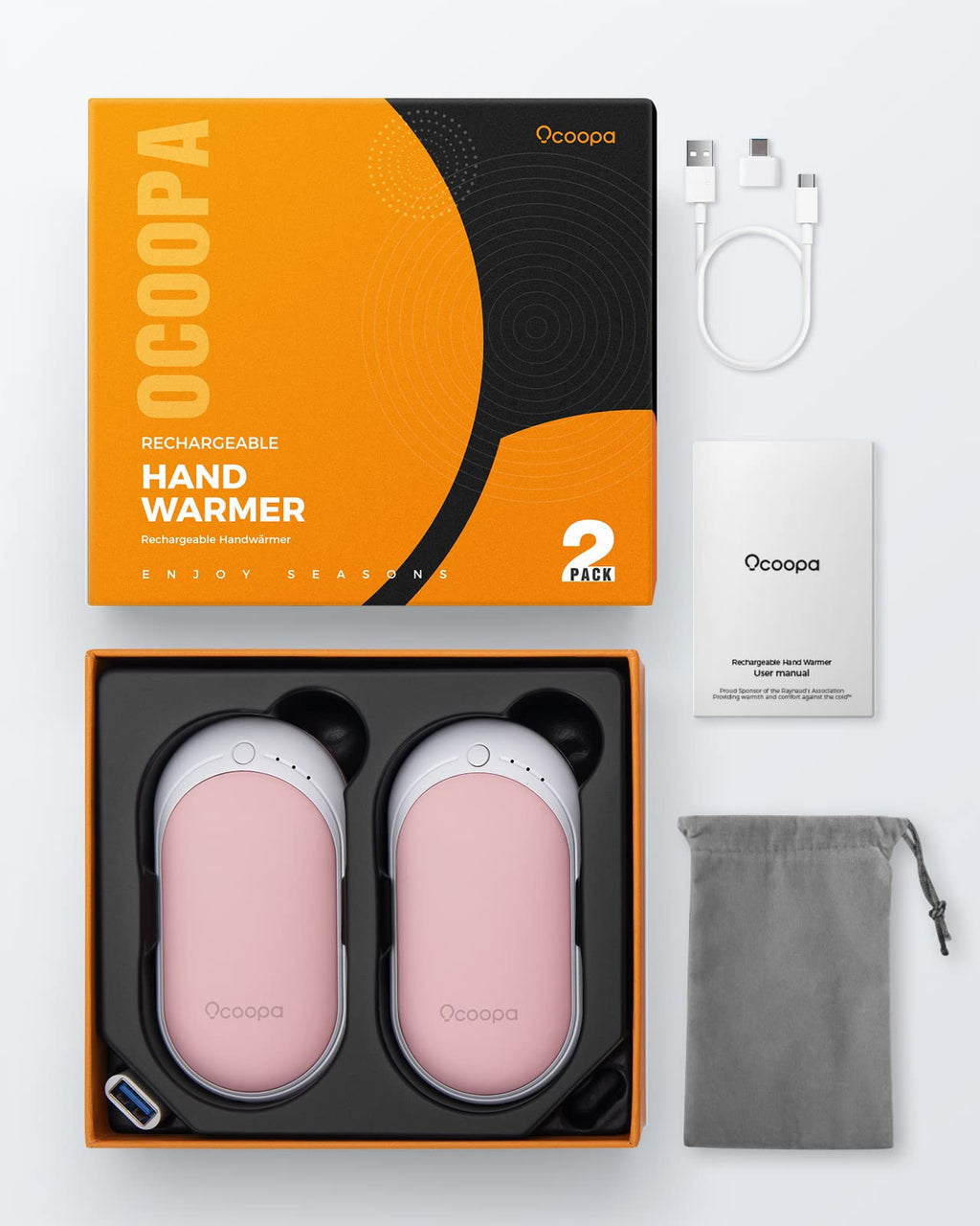 Ocoopa Hand Warmers Rechargeable, 1 Pack 5200Mah Electric Portable Pocket Heater, Heat Therapy Great For Raynauds, Hunting, Golf