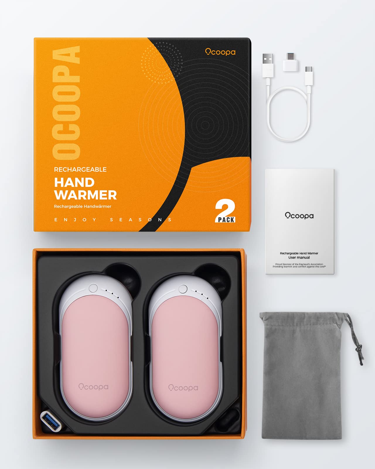 Ocoopa Hand Warmers Rechargeable, 1 Pack 5200Mah Electric Portable Pocket Heater, Heat Therapy Great For Raynauds, Hunting, Golf
