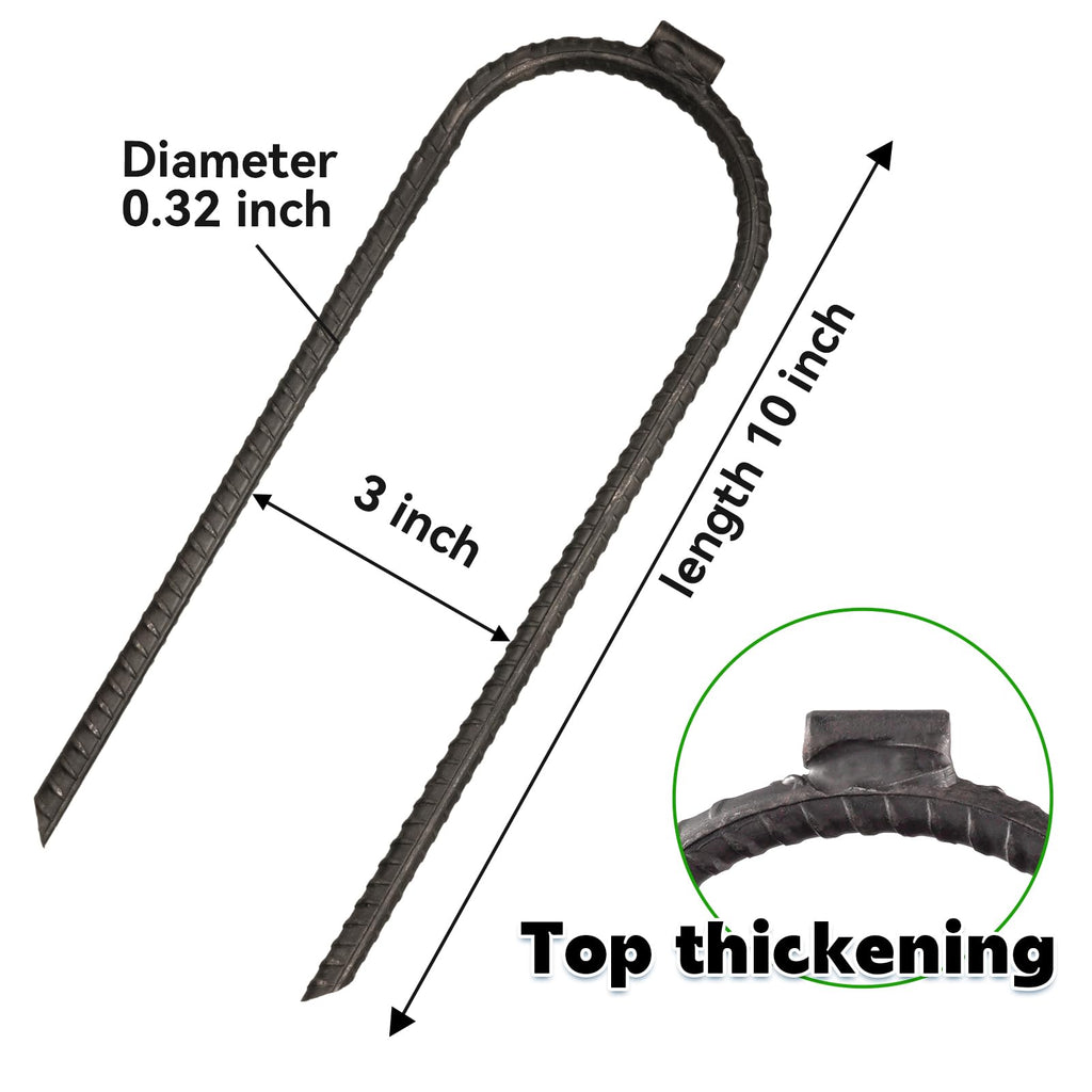 Extra-Large 10''X3'' Heavy Rebar Trampoline Wind Stakes Safety Ground Anchor - Duty Steel U Stakes - Black