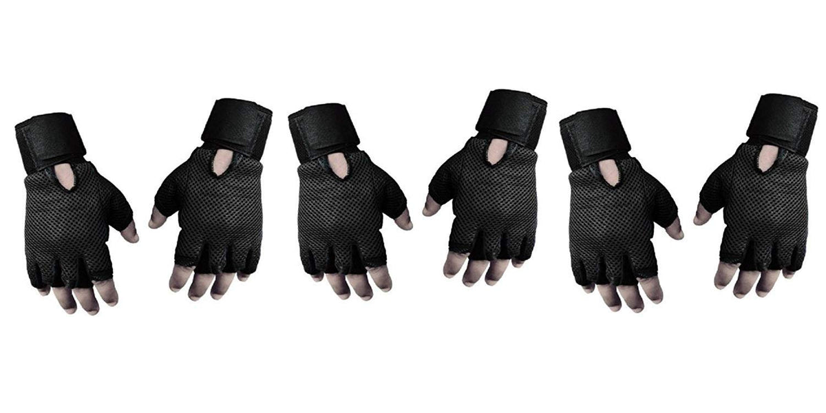 Alliedsales Sg40A Set Of 3 Black Netted Gym And Fitness Gloves Combo With Wrist Support