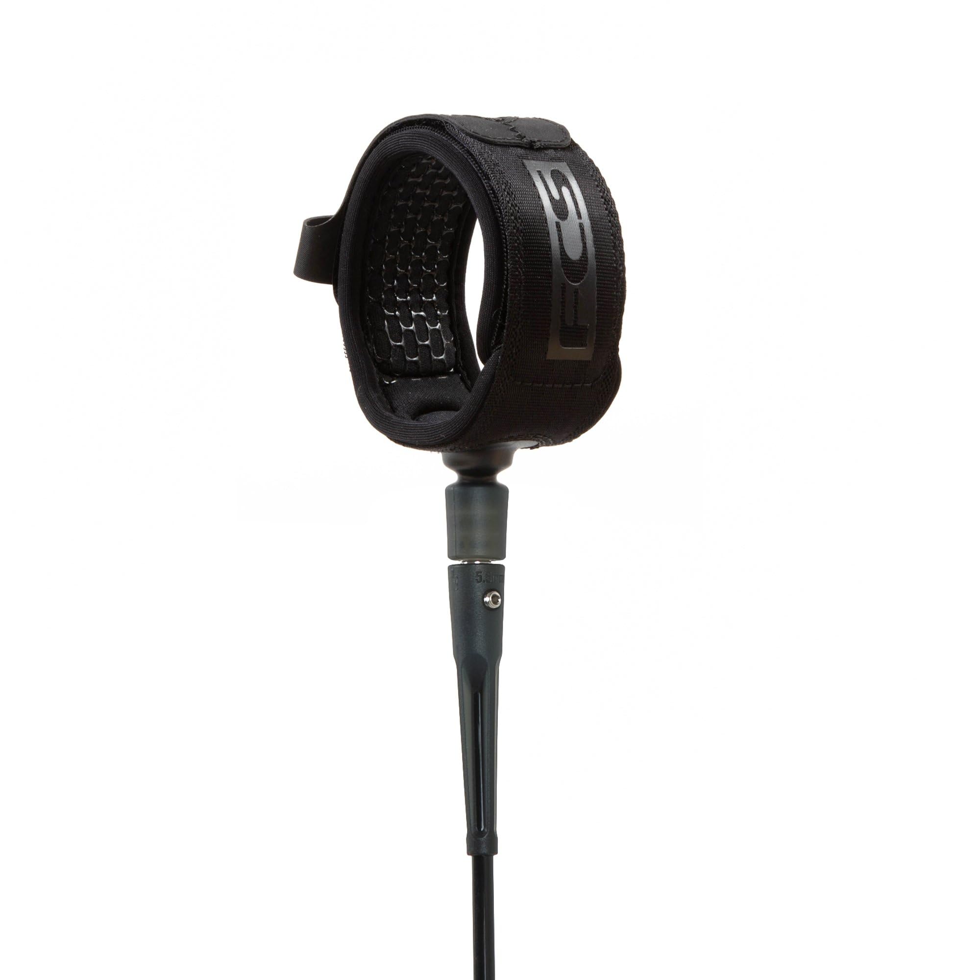 FCS 8 All Round Essential Surfboard Leash - Black | Lightweight & Durable 8ft Surf Leash for 2-8ft Waves, in-Cuff Silicone Grip