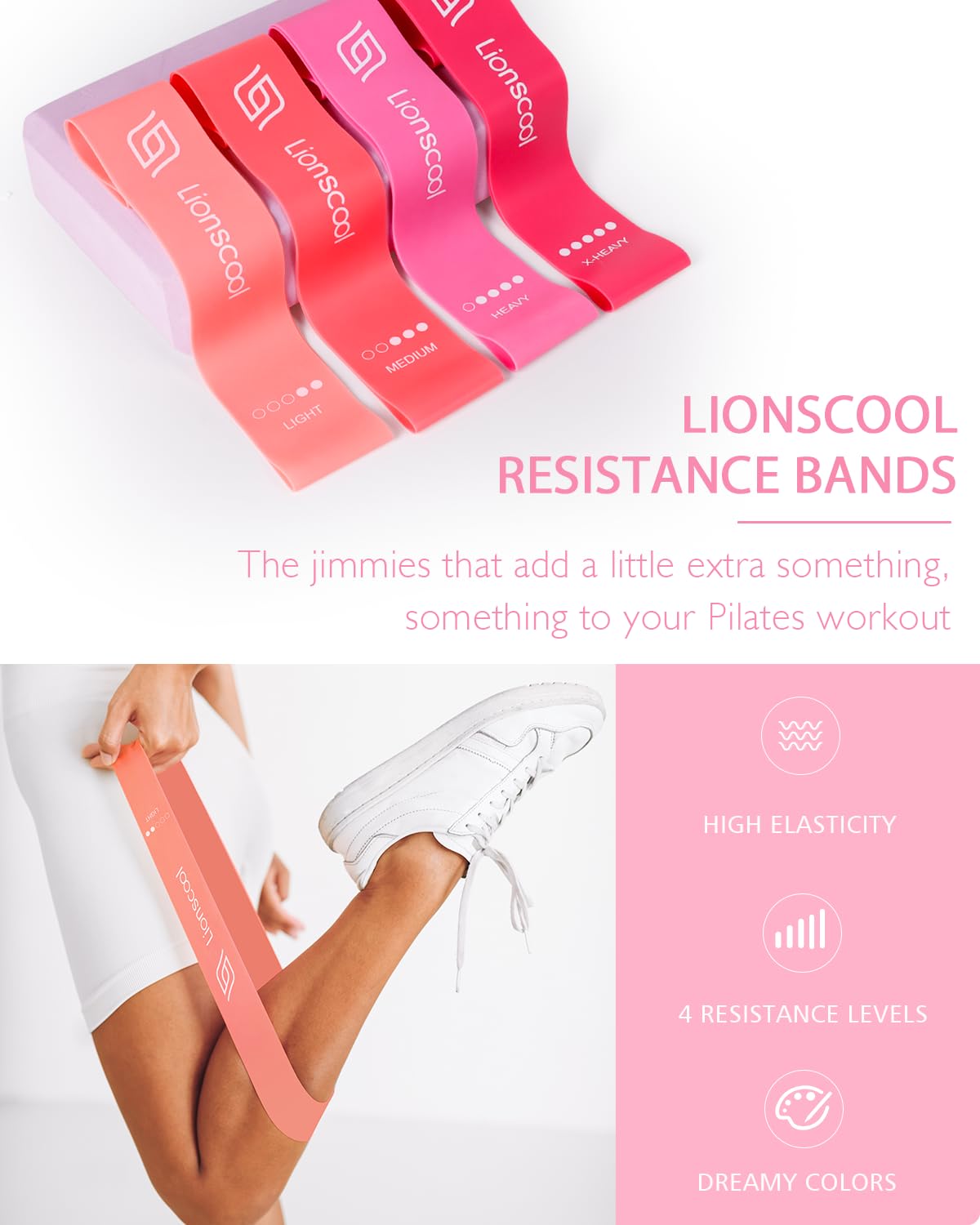 LIONSCOOL Pilates Ring Set - 14 Anti-Deformation Magic Circle with Padded Handles, Mini Ball, Resistance Bands, Guide & Bag (Pin