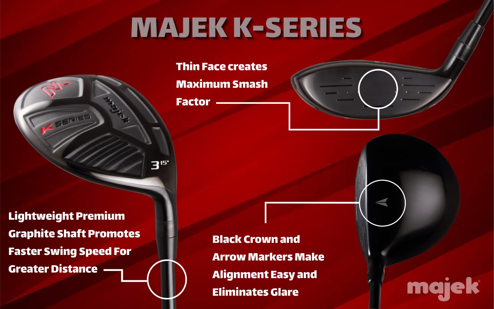 Senior Mens Majek K-Series High Launch 460Cc 10.5? Driver And 3 5 Fairway Wood Set Golf Clubs, Right Handed Senior Flex With Men