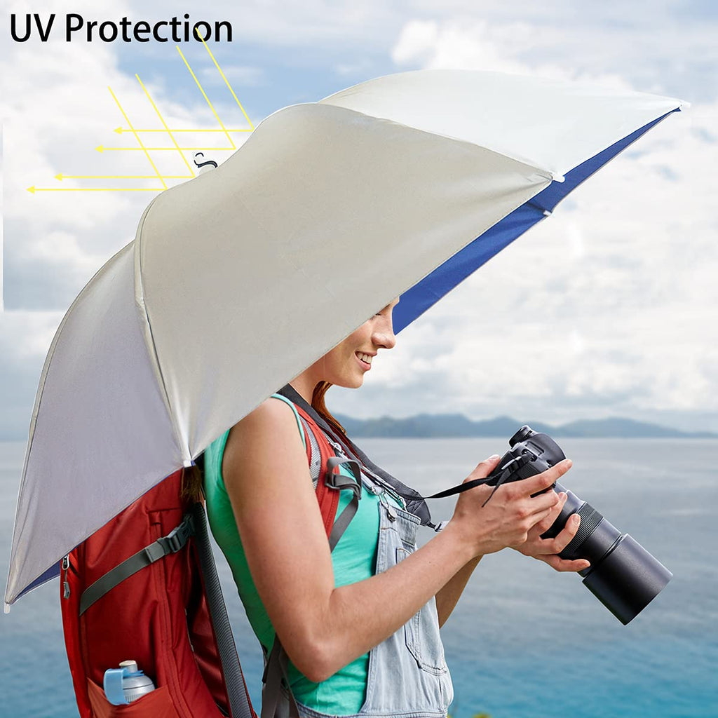 Bocampty Umbrella Hat, 37 Inch Fishing Umbrella Hat Hands Free Foldable Uv Protection Umbrella Cap Adjustable Headwear For Fishi