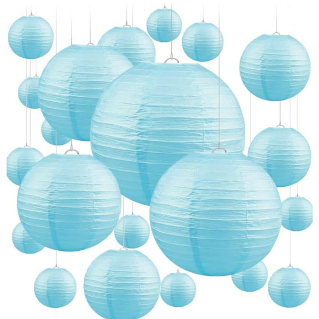 Hizo Paper Lanterns Light Blue, 12 Inches Hanging Decoration For Diwali Christmas Indoor Outdoor Home Decor, Marriage Baby Showe