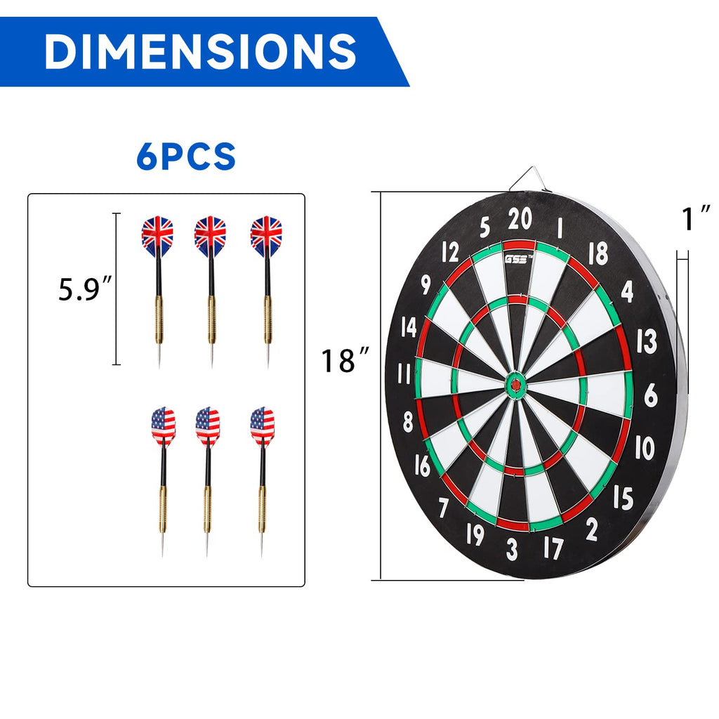 Gse 18'' Dartboard Game Set With Six 17G Steel Tip Darts, 2-In-1 Double Sided Bound Paper Baseball And Dart Board Games Set, Exc