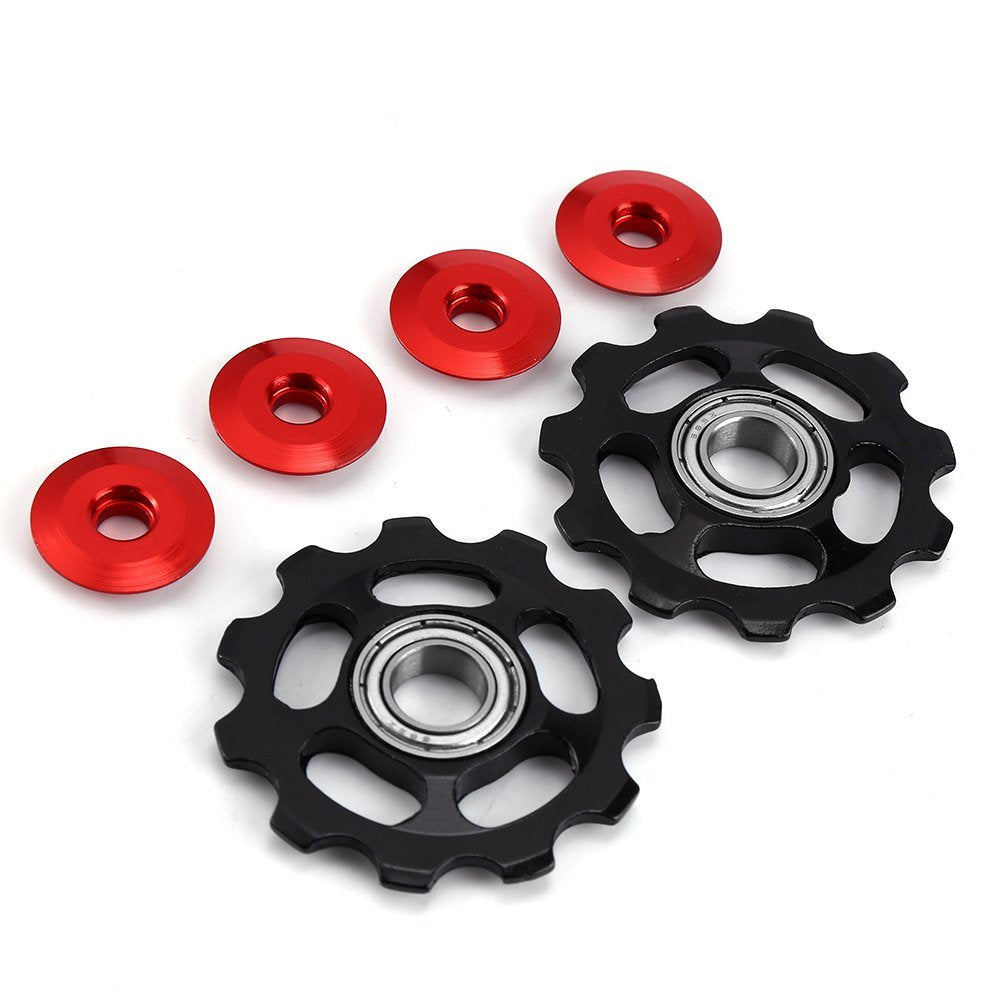 Stylrtop 2 pcs Bike 11T Aluminum Sealed Bearing Jockey Wheel Rear Derailleur Pulleys (Black)