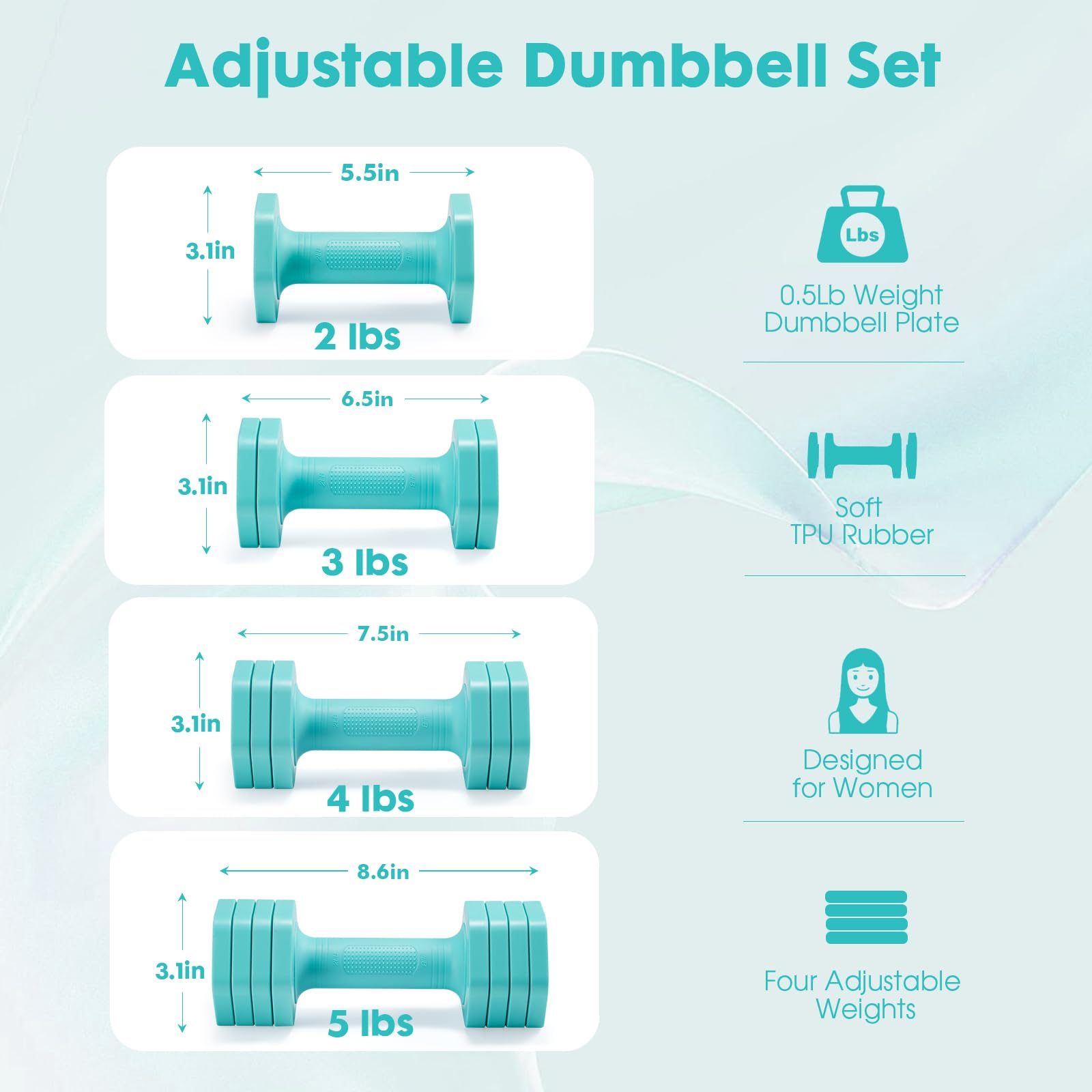 EQUIPRO Adjustable Dumbbell Set, 4 in 1 Weights for Women at Home, Hand Weights Dumbbells for Women, Each 2lb 3lb 4lb 5lb Fast A