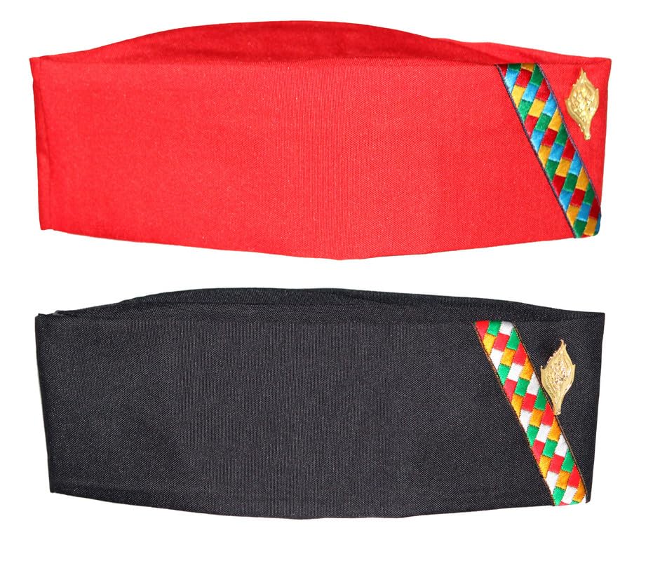 Mikoniko Cotton Uttarakhand Pahadi Topi, Brahmakamal Uttarakhand Cap, Himachali Cap (Set Of 2),Black|Red