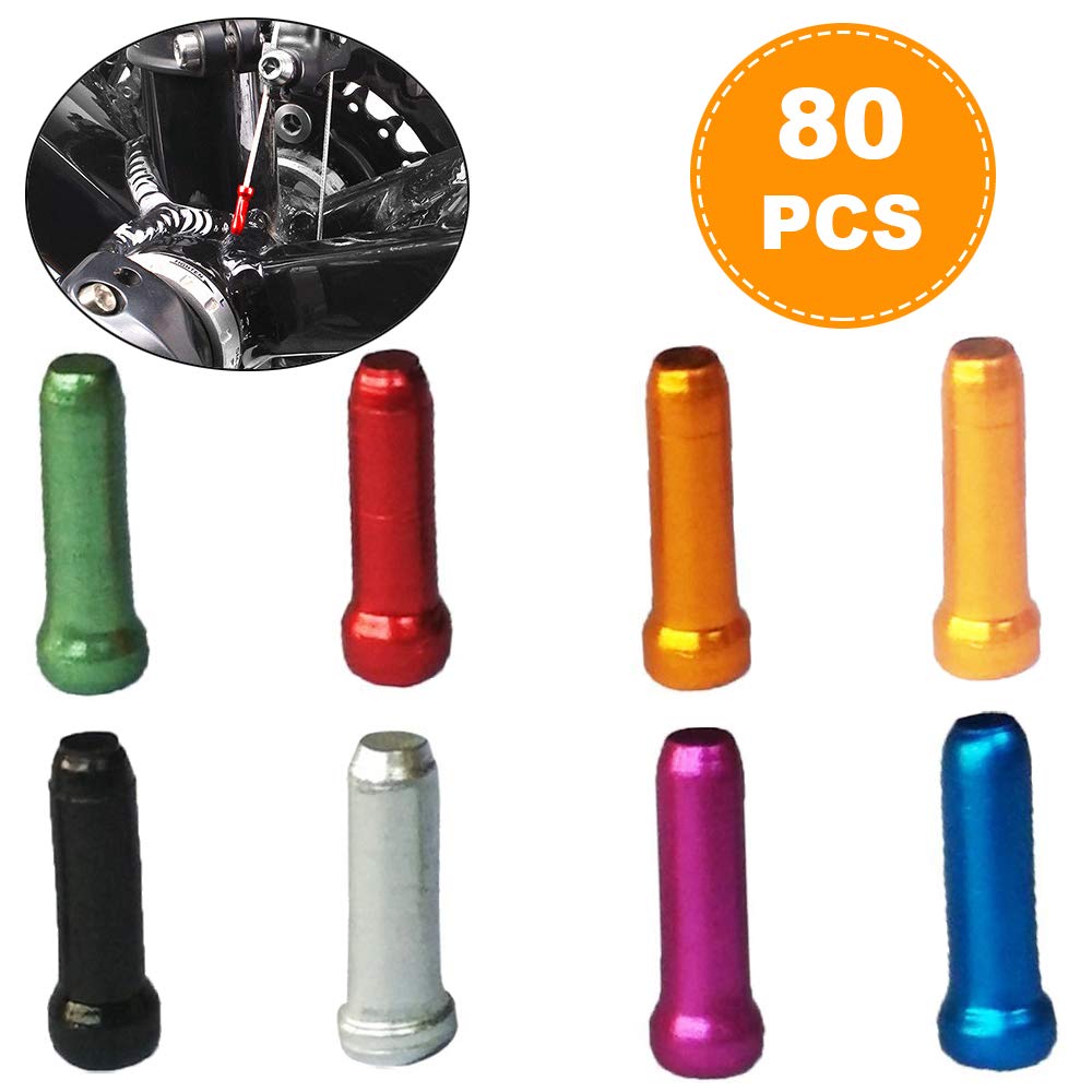 Vturboway 8 Color 80 Pcs, Cable End Crimps, Bike Cable End Caps, Alloy Road Mountain Bikes Brake Tips Shifter, 10 Pcs For Each C