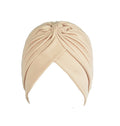 Bismaadh WomenS Pleated Head Wrap Knit Bonnet Turban/Pleated Stretchable Polyester WomenS Turban Head Cover/Sun Cap (Beige) Das