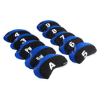 Andux Number Print Golf Iron Club Head Covers With Transparent Window 10Pcs/Set Black/Blue
