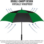 Mrtlloa 68 Inch Automatic Open Green/Black Golf Umbrella, Extra Large Oversize Double Canopy Vented Windproof Waterproof Stick U