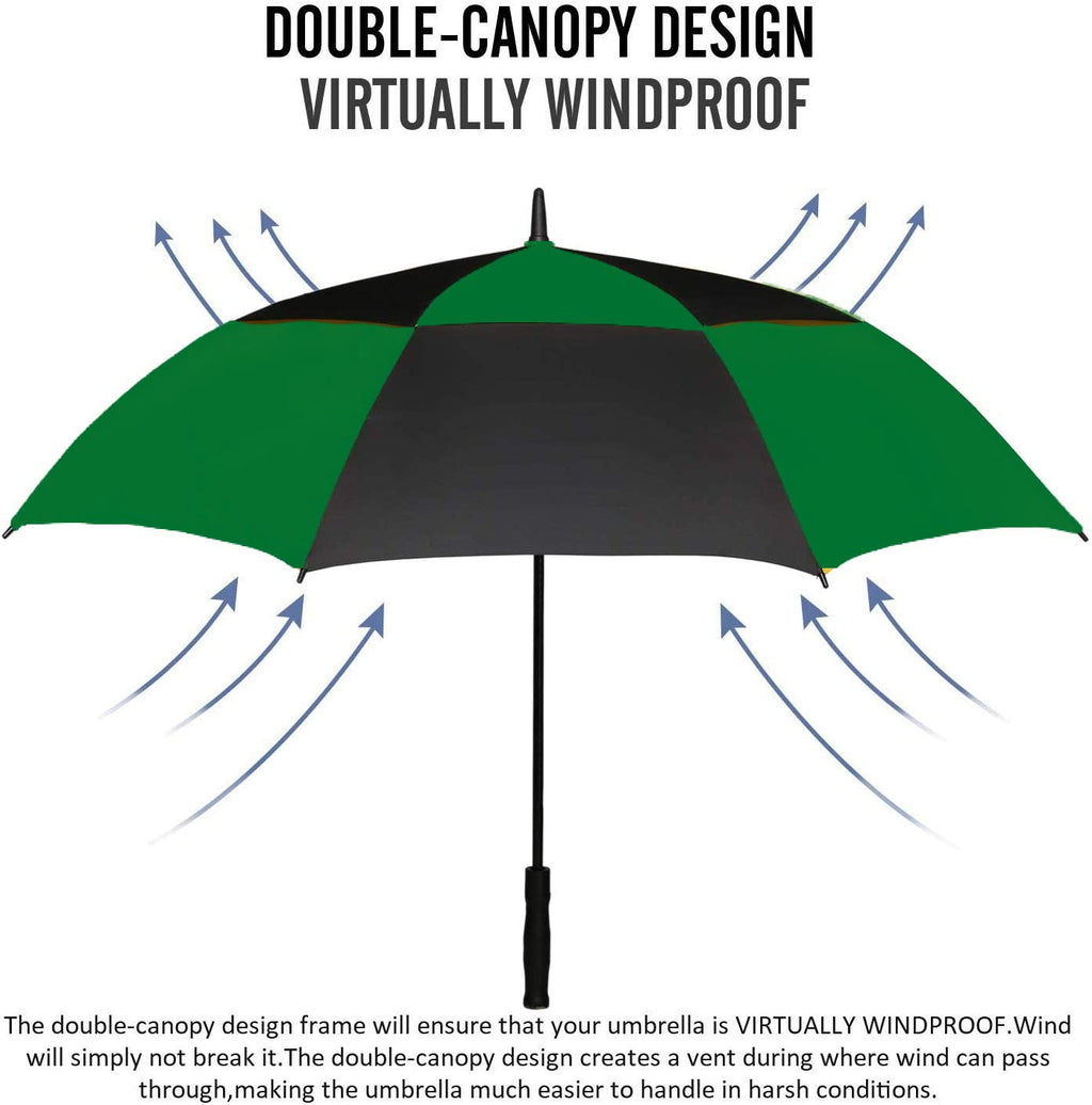 Mrtlloa 62 Inch Automatic Open Green/Black Golf Umbrella, Extra Large Oversize Double Canopy Vented Windproof Waterproof Sports