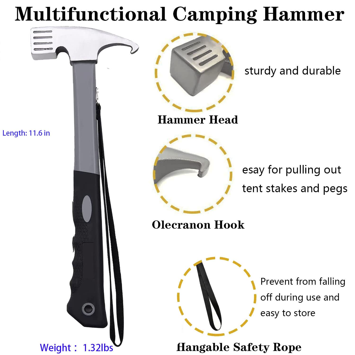 Cyauatt 10 Pcs Heavy Duty Tent Stakes And Camping Hammer Set,10In Metal Tent Stakes For Camp,Ground And Yard,Camping Tent Access