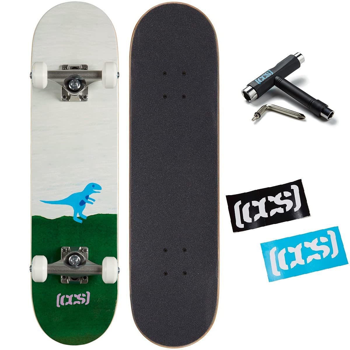 [Ccs] T-Rex Dinosaur Skateboard Complete 7.00'' - Maple Wood - Professional Grade - Fully Assembled With Skate Tool And Stickers