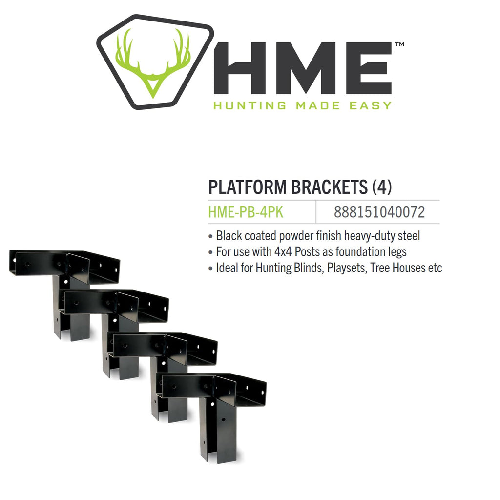 Hme 11-Gauge Powder-Coated Steel Durable Ground Blind Platform Bracket 4 Pack - For Use With 4X4 Wooden Beams (Not Included)