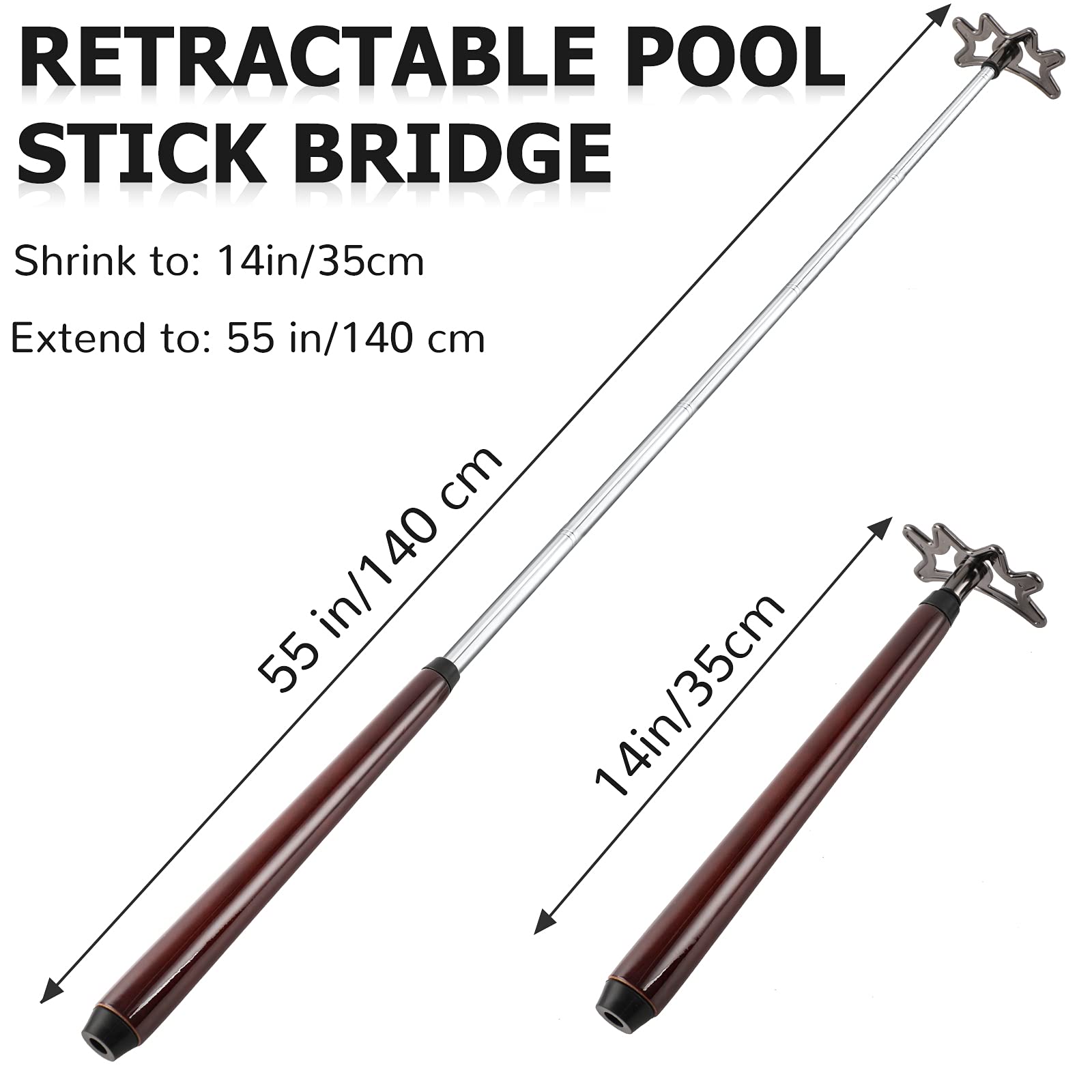 Sumind Retractable Pool Bridge Stick - Billiards Accessories Cue Bridge With Removable Head And Wooden Handle, Ideal For Pool Ta