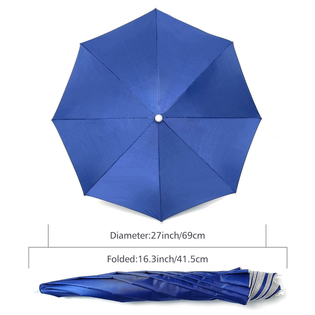 Massmall Umbrella Hat 27'' Uv Protection Umbrella Hats For Women Men Hands Free Umbrella Blue/1 Pack