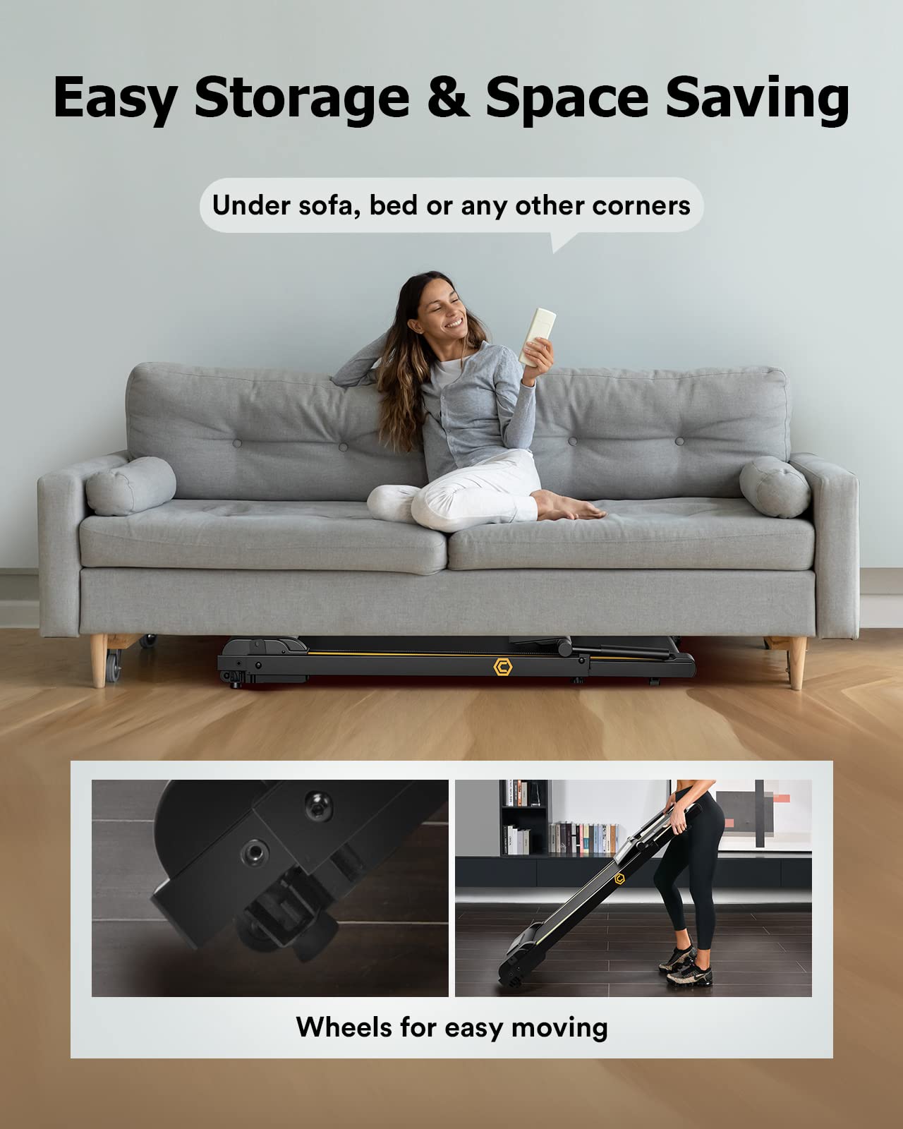 Urevo Walking Pad Treadmills For Home Office, Under Desk Compact Design Treadmill Portable Walking Pad Treadmill With Remote Con