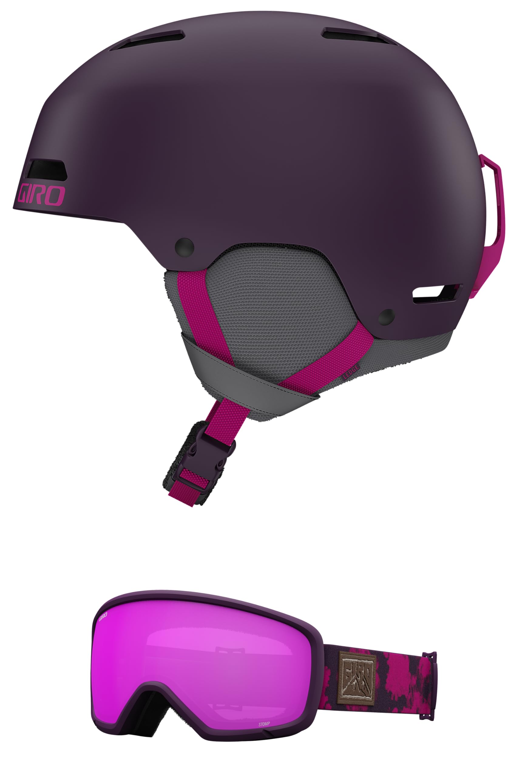 Giro Ledge Combo Pack Ski Helmet - Snowboarding Helmet with Matching Goggles Matte Pink Street/Stomp Urchin S (52-55.5cm)