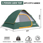 Camping Tent 4 Person, Waterproof Windproof Tent With Rainfly Easy Set Up-Portable Dome Tents For Camping (Dark Green)
