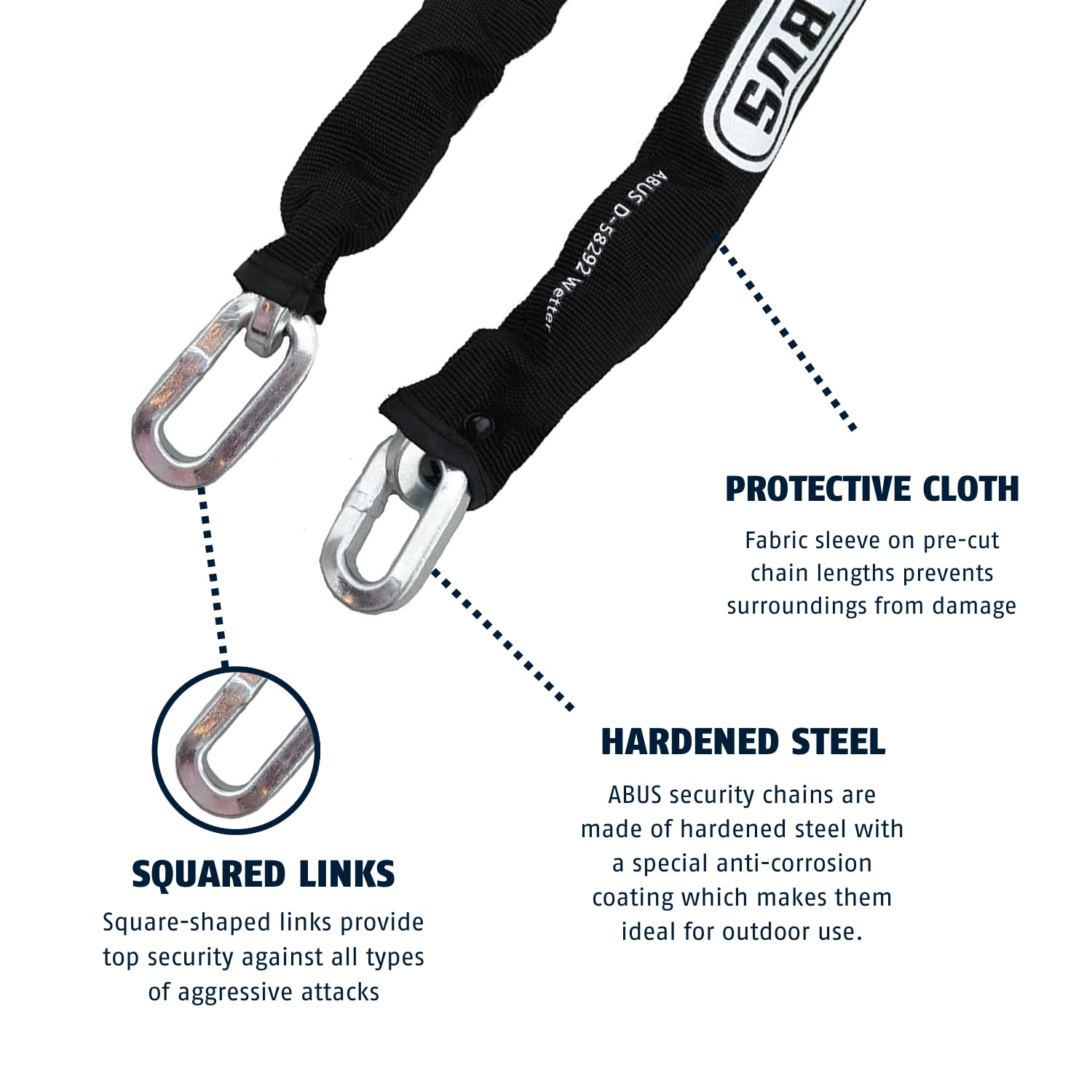 Abus Hardened Steel 6Ks 6 Foot X 1/4'' Thick Square Security Chain For Bikes, Containers, Trailers, Atv'S, Motorcycles And Perso