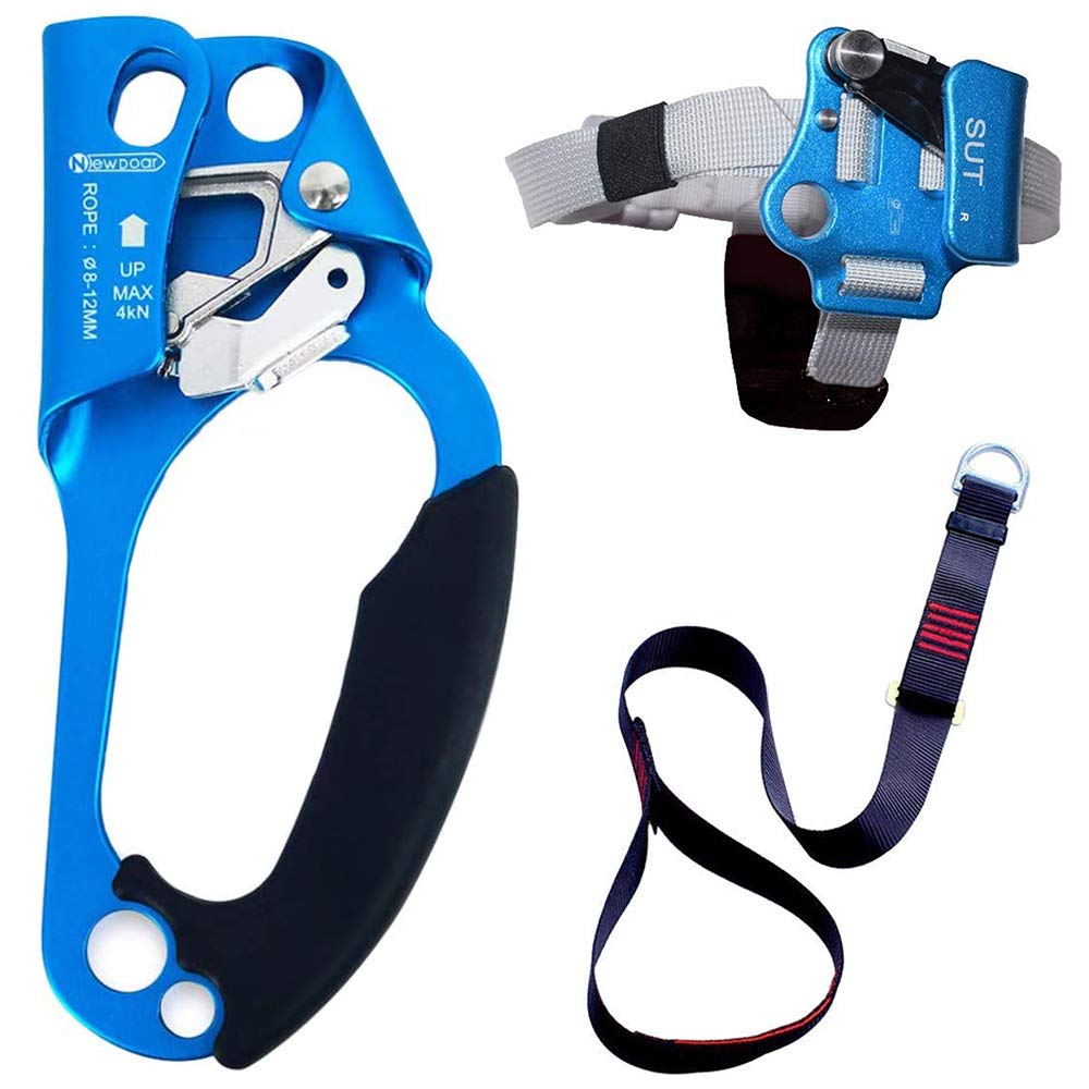 Newdoar Hand Ascender & Foot Ascender & Foot Loop Set For Tree Arborist Rappelling Gear Equipment Ce Certified Rope Clamp For 8~