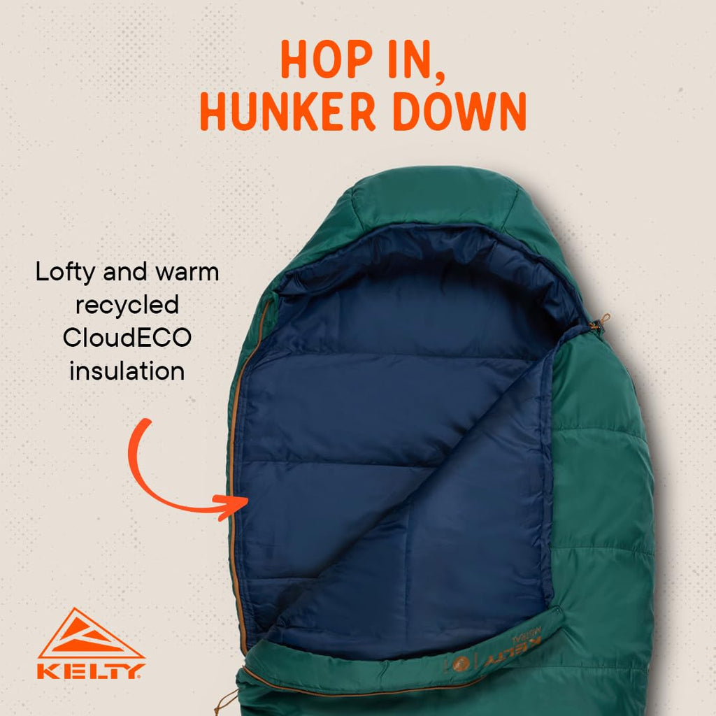 Kelty Mistral Down Sleeping Bag, 550 Fill Power Budget Down-Filled Camping Bag, Water Resistant, Lightweight, 3-Season, 2025 Upd