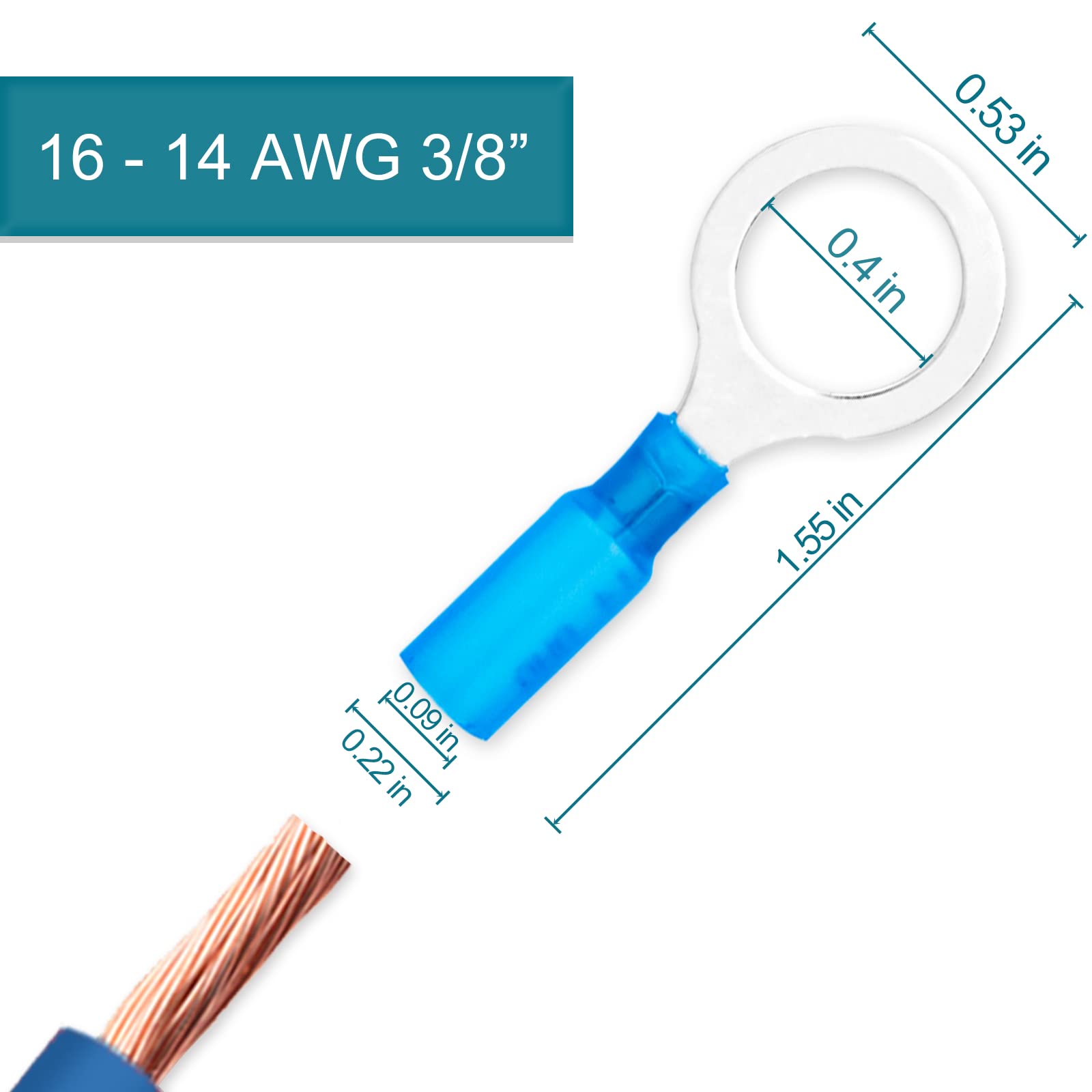 60 Pcs Heat Shrink Wire Connectors, 16-14 Awg Ring Terminals, 16-14 Gauge 38 Stud(M10) Automotive Marine Ring Connectors By Hous