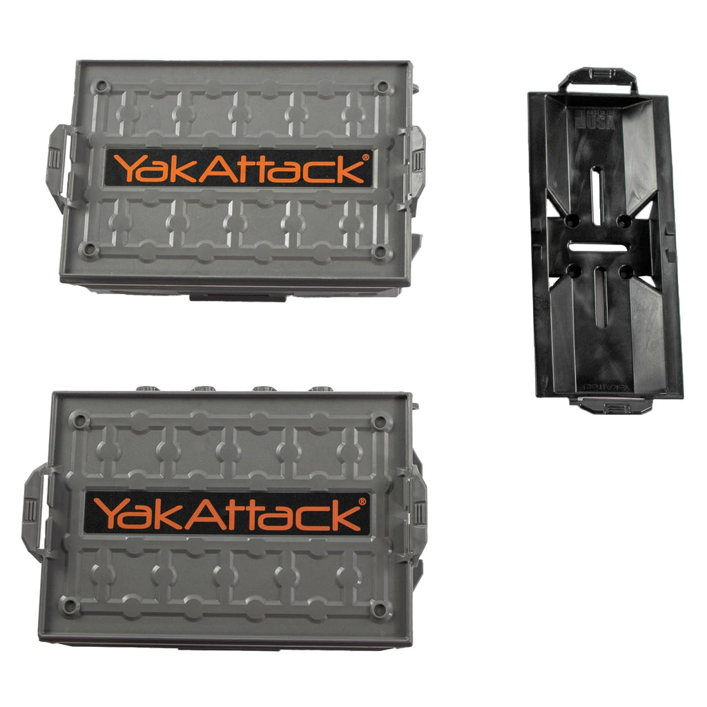 Yakattack Tracpak Battleship Gray Combo Kit - 2 Stackable Kayak Storage Boxes With Quick Release Track Mount Base | Kayak Crate