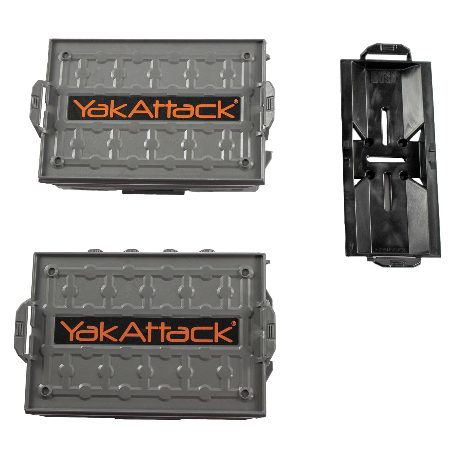 Yakattack Tracpak Battleship Gray Combo Kit - 2 Stackable Kayak Storage Boxes With Quick Release Track Mount Base | Kayak Crate