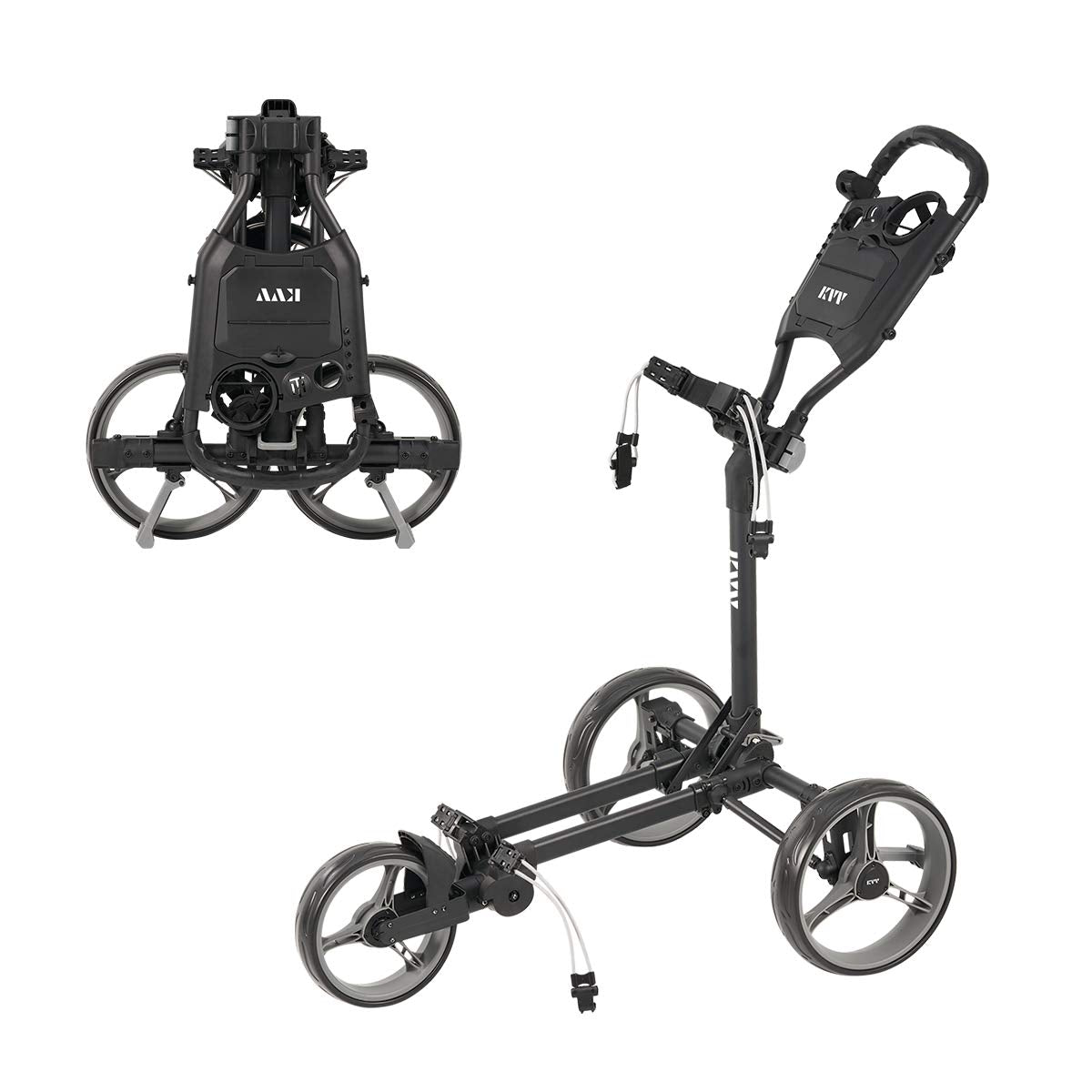 Kvv 3 Wheel Compact Flat Folding Design Golf Push Cart With Lightweight And Sturdy Aluminum Frame, Charcoal